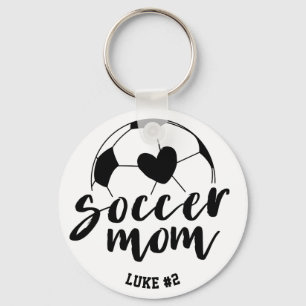 Soccer Mum Heart Ball Personalised Name and Number Key Ring