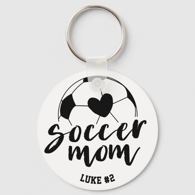 Soccer Mum Heart Ball Personalised Name and Number Key Ring (Front)