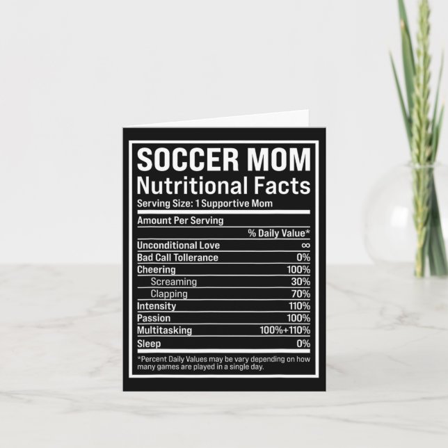 Soccer Mum Ll Mum Nutritional Facts Funny Mothers  Card (Front)