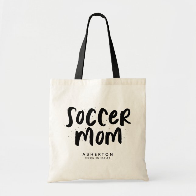 Soccer mum trendy black type personalised tote bag (Front)
