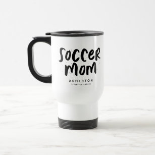 Soccer mum trendy black type personalised travel mug