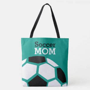 Soccer Mum Trendy Stylish Soccer Ball Green Tote Bag