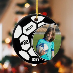 Soccer Name Jersey Number Photo Keepsake Ceramic Tree Decoration