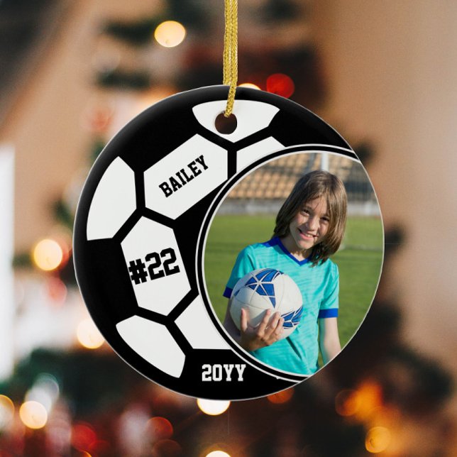 Soccer Name Jersey Number Photo Keepsake Ceramic Tree Decoration (Creator Uploaded)