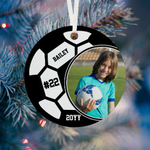 Soccer Name Jersey Number Photo Keepsake Metal Tree Decoration