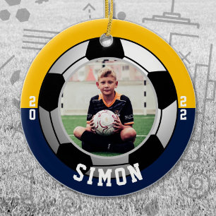 Soccer Navy Gold Team Colours Ceramic Tree Decoration