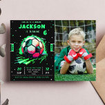 Soccer Neon Birthday Photo Invitation<br><div class="desc">Soccer Neon Birthday Photo Invitation</div>
