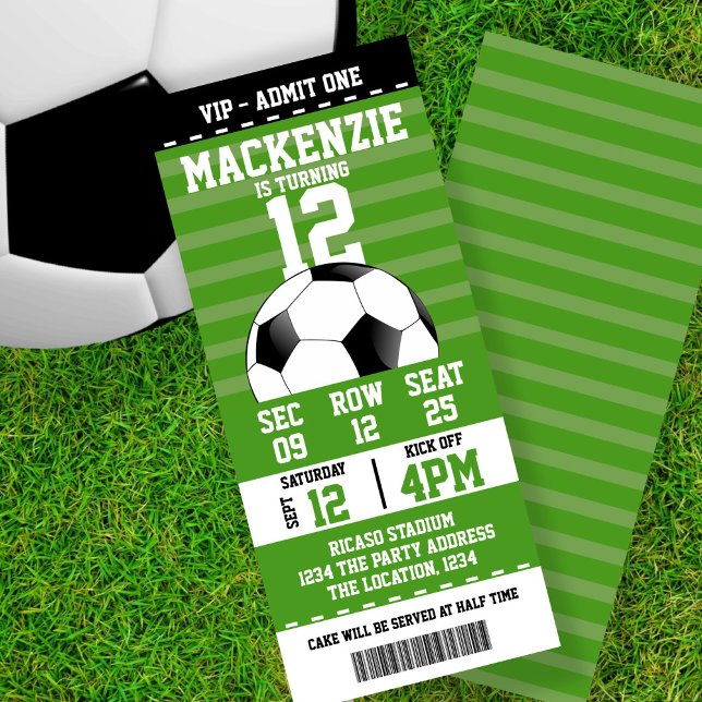 Soccer Novelty Ticket Personalised Invitation (Soccer / Football Novelty Ticket Personalized Invitation by Ricaso.  Add own details to these cards)