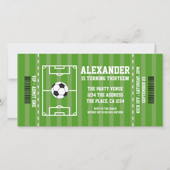 Soccer Novelty Ticket Personalised Sport Card (Front)