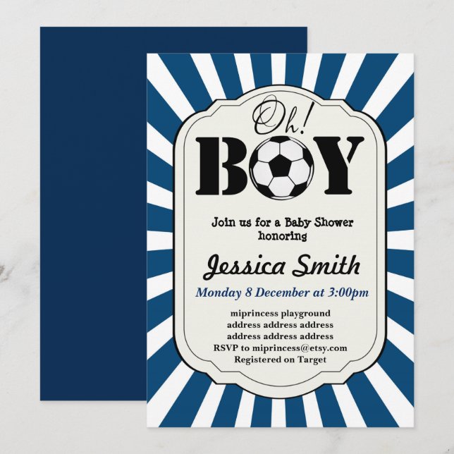 Soccer OH BOY baby shower invitation football (Front/Back)