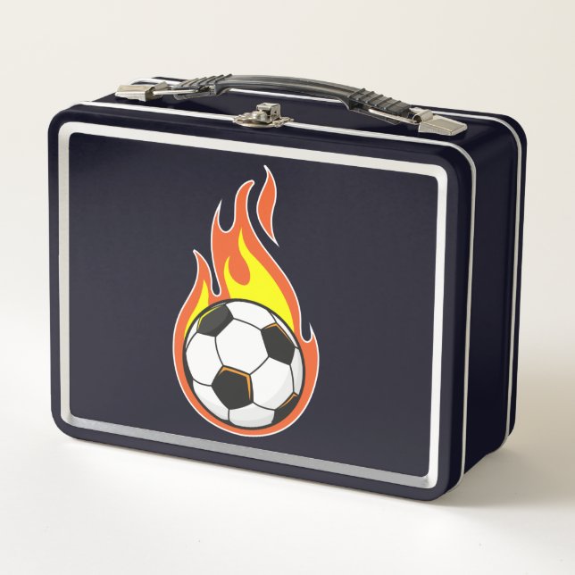 Soccer on Fire Metal Lunch Box (Front)