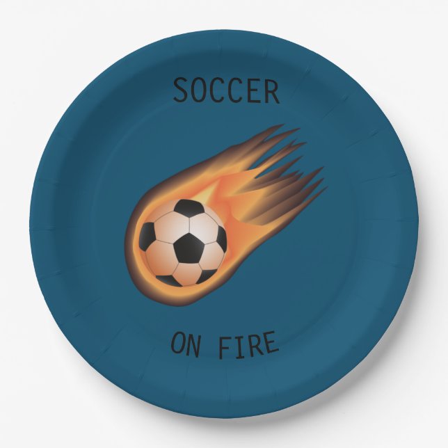 SOCCER "On Fire" paper plates. Paper Plate (Front)
