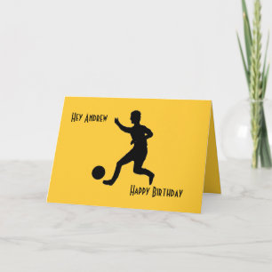 Soccer or football Birthday add name front. Card