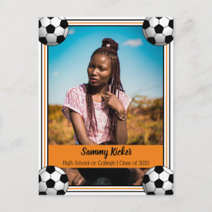 Soccer Orange & Black Graduation Announcement Postcard
