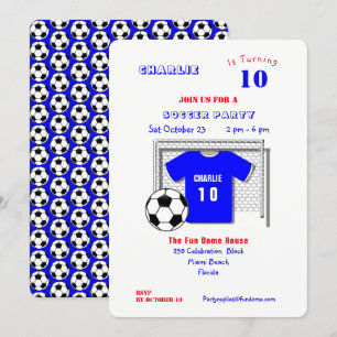 Soccer Party Blue Soccer Shirt Personalised Invitation