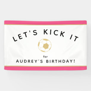 Soccer Party Custom Sign Gold Pink Banner