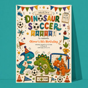 Soccer Party Dinosaur Birthday Invitation