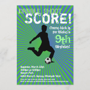 Soccer Party Invitation - Boy, Green and Blue