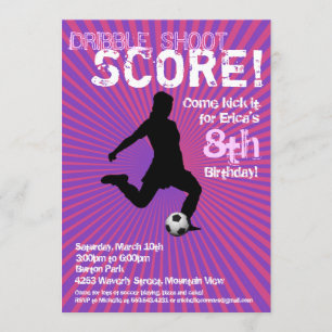 Soccer Party Invitation - Girl, Pink and Purple