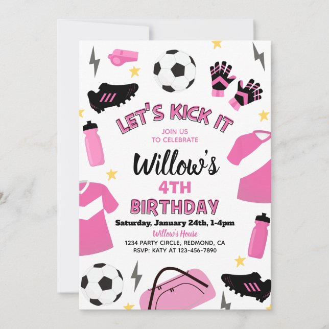 Soccer Party Invitation | Girl Soccer Invitations (Front)