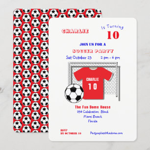 Soccer Party Red Soccer Shirt Personalised Invitation