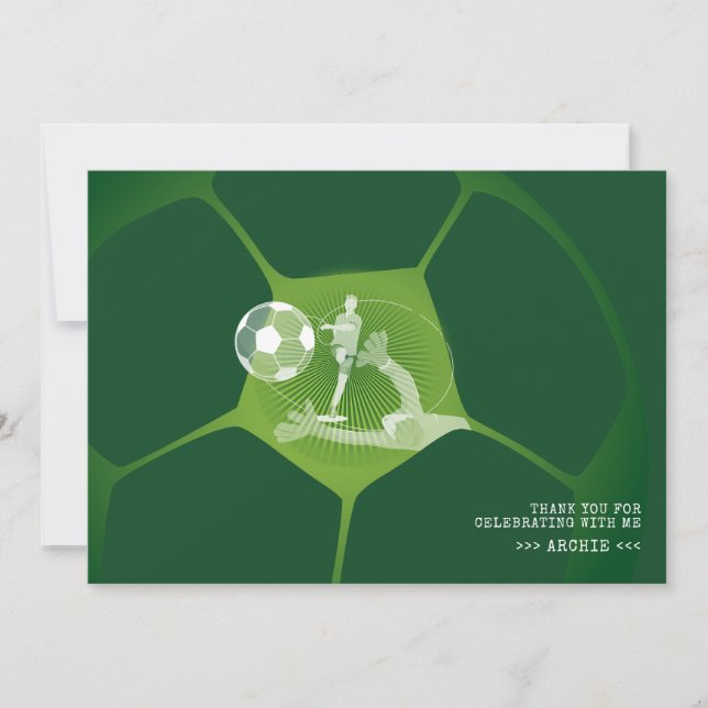 Soccer Party Sport Game Day Pitch Any Age Birthday Thank You Card (Front)