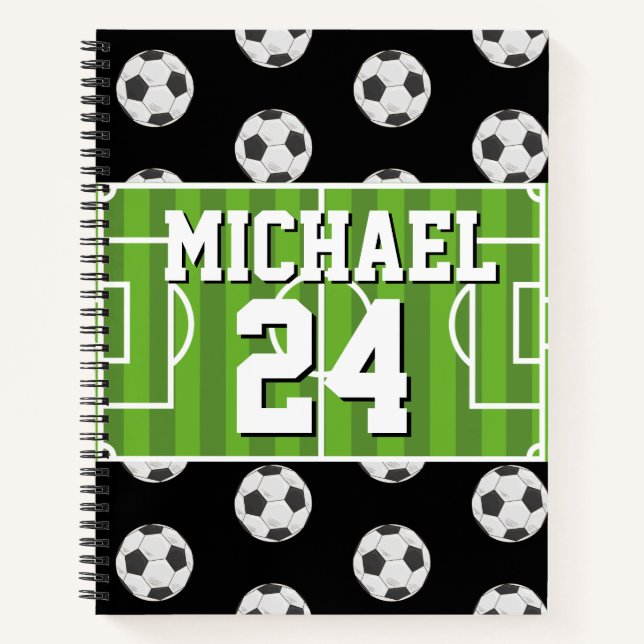 Soccer Pattern Player Name Jersey Sports Notebook (Front)
