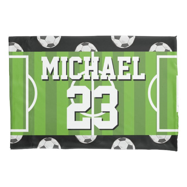 Soccer Pattern Player Name Jersey Sports Pillowcase (Front)