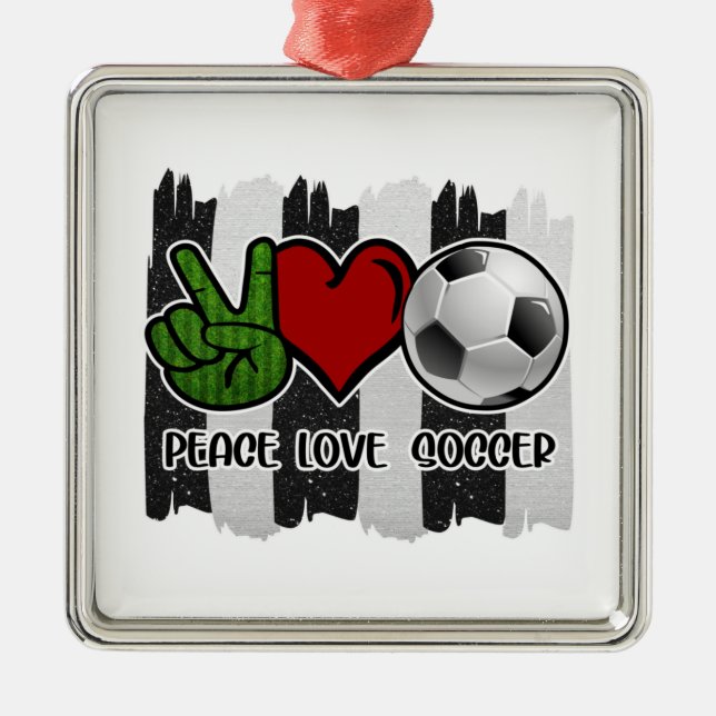 Soccer Peace and Love Metal Tree Decoration (Front)