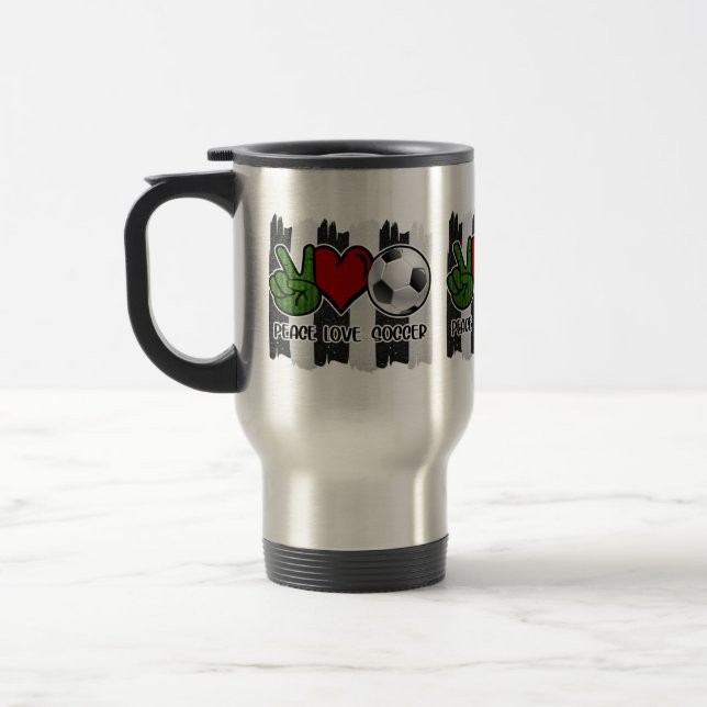 Soccer Peace and Love Travel Mug (Left)