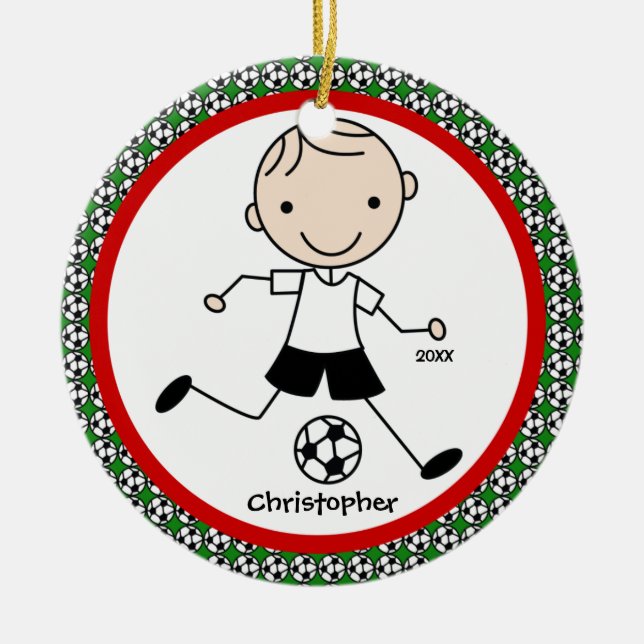 Soccer Personalised Boy Christmas Ornament (Front)