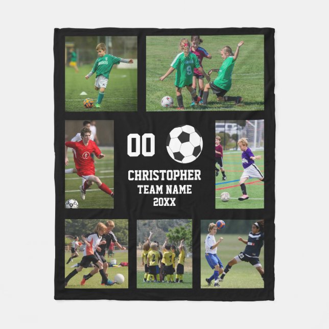 Soccer photo collage fleece blanket (Front)