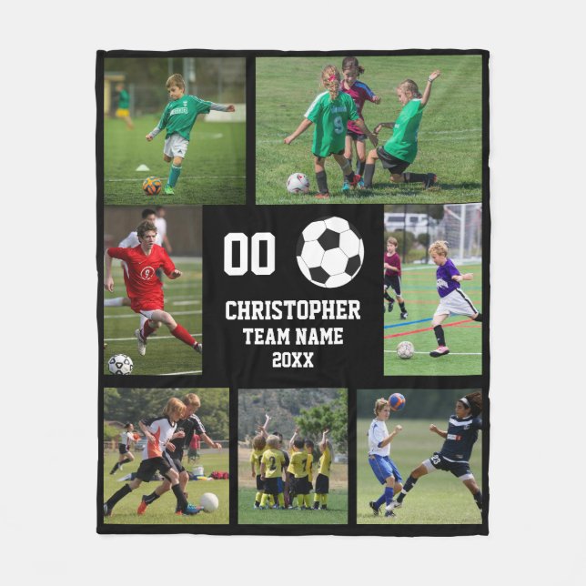 Soccer photo collage team name poster fleece blanket (Front)