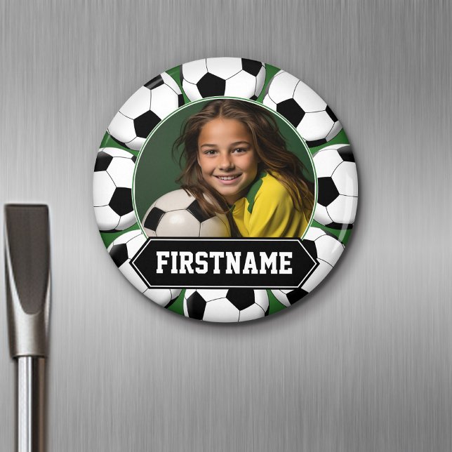 Soccer Photo for team or player - green Magnet (Personalized Fridge Magnet - Add Custom Text)