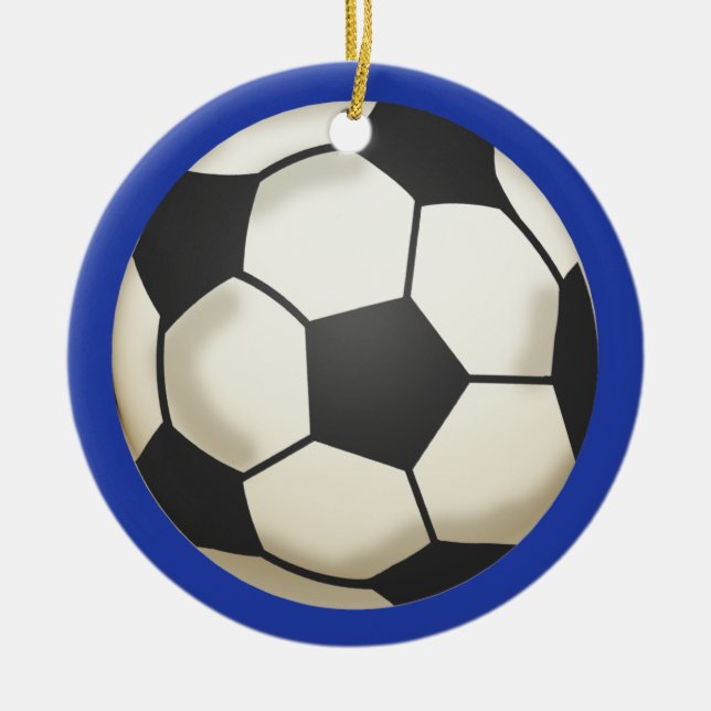 Soccer Photo Keepsake Blue Ceramic Tree Decoration (Front)