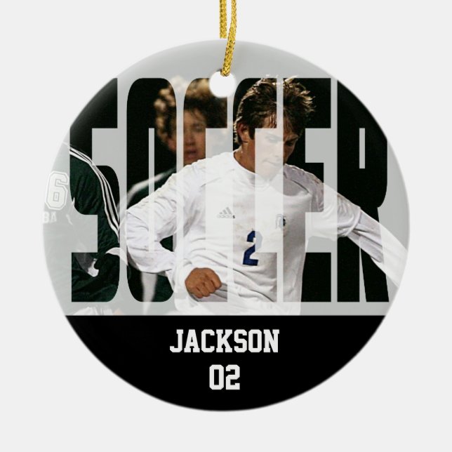 Soccer ⚽ Photo Keepsake Ceramic Tree Decoration (Front)