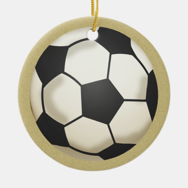 Soccer Photo Keepsake Gold Ceramic Tree Decoration (Front)