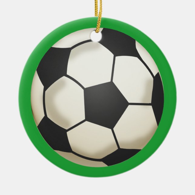 Soccer Photo Keepsake Green Ceramic Tree Decoration (Front)