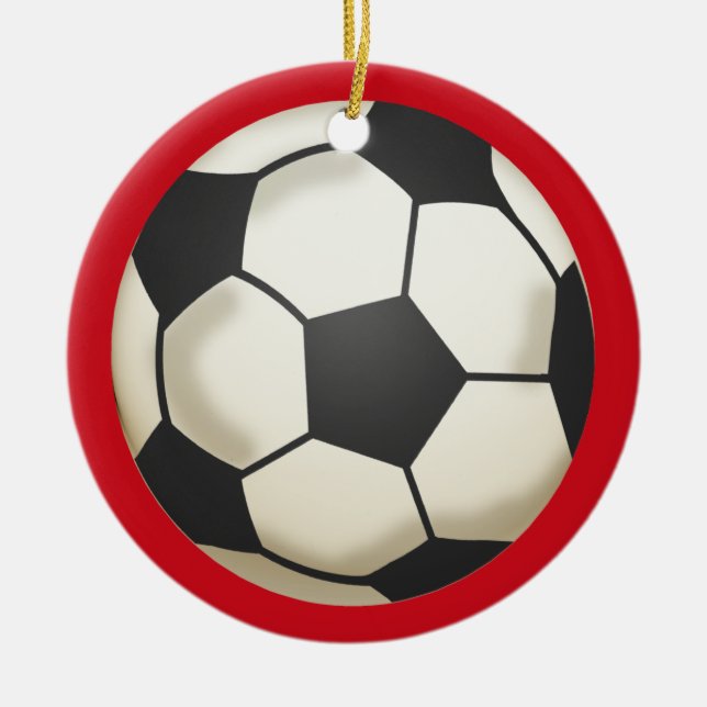 Soccer Photo Keepsake Red Ceramic Tree Decoration (Front)