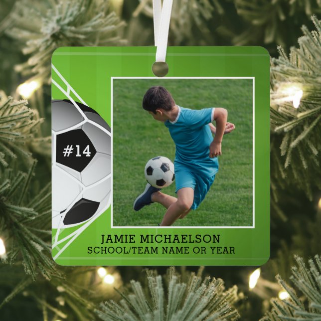 Soccer Photo Personalised Keepsake Metal Tree Decoration (Insitu)