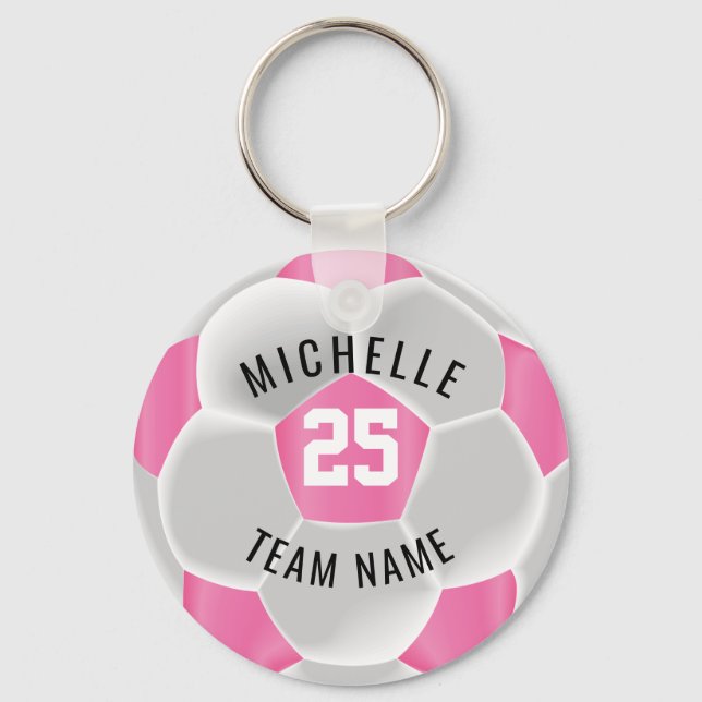 Soccer  - Pink and White Key Ring (Front)