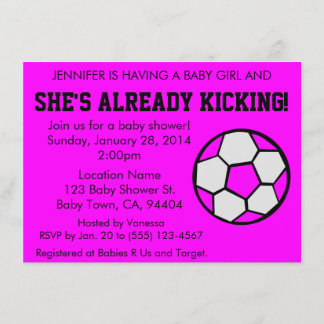 Soccer Pink Baby Shower Invitation, Customisable Invitation