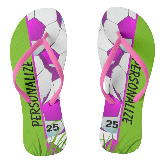 Soccer Pink Custom Flip Flops (Footbed)