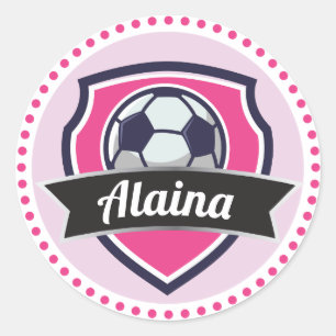 Soccer Pink Girls Name Birthday Party Sticker
