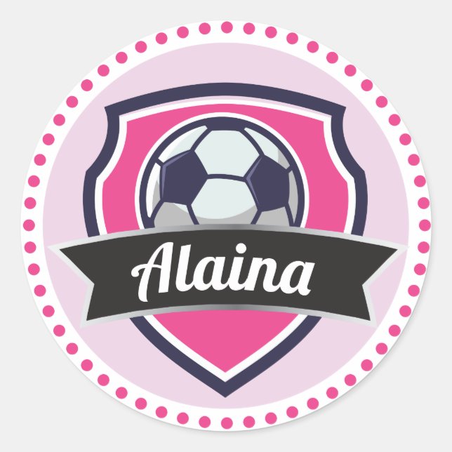 Soccer Pink Girls Name Birthday Party Sticker (Front)