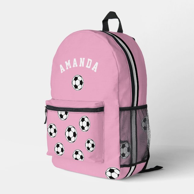 Soccer Pink Personalised Kids Back to School Printed Backpack (Back Corner Right)