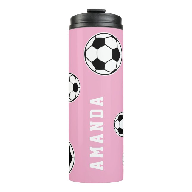 Soccer Pink Personalised Kids Back to School Thermal Tumbler (Front)