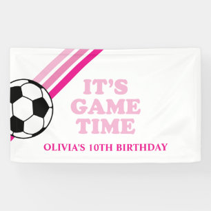 Soccer Pink Stripes Game Time Birthday Banner