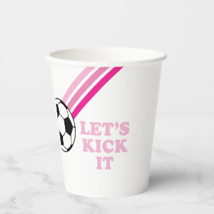Soccer Pink Stripes Let's Kick It Birthday Paper Cups