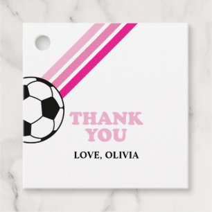 Soccer Pink Stripes Thank You Birthday Favour Tags